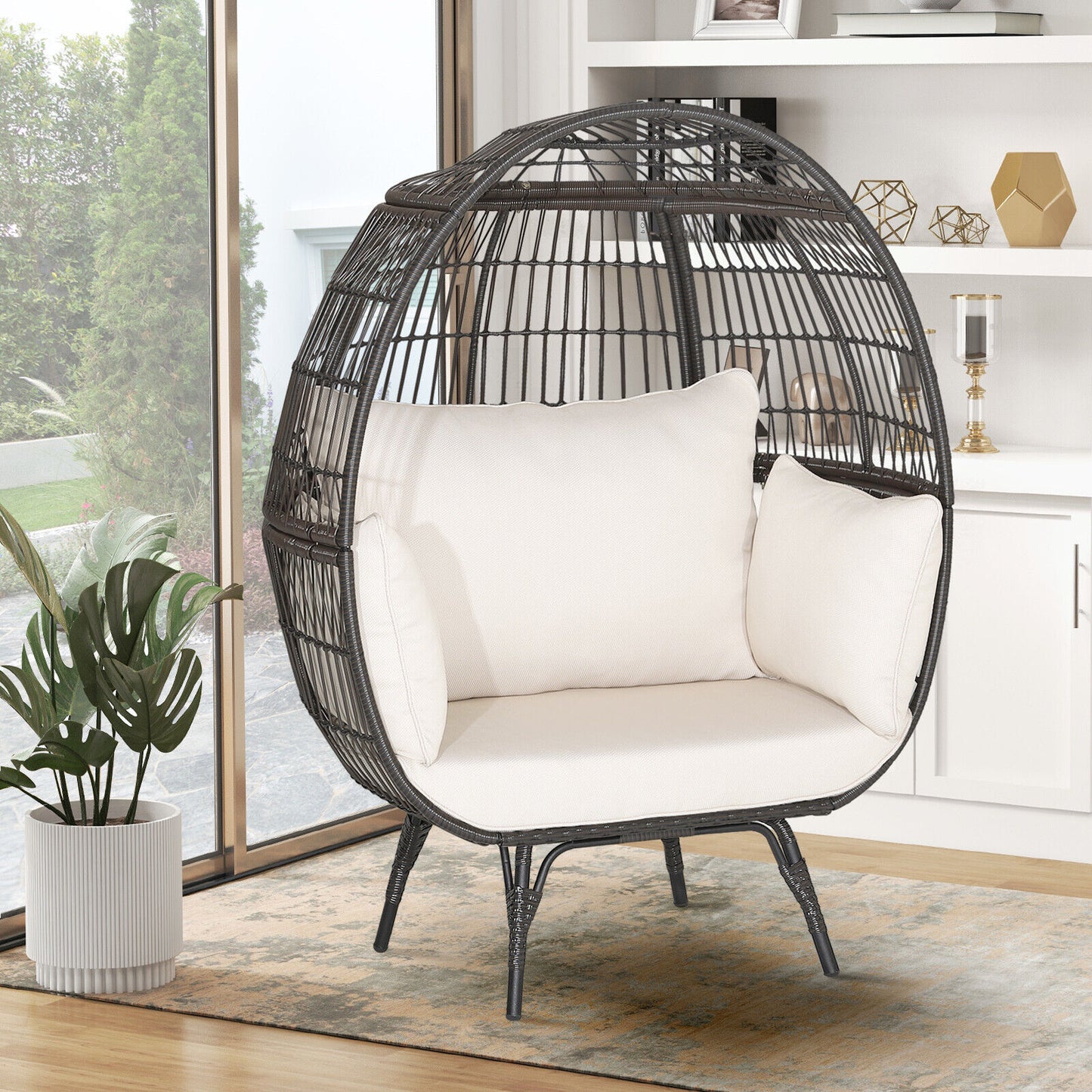 Oversized Rattan Egg Lounge Chair with 4 Cushions
