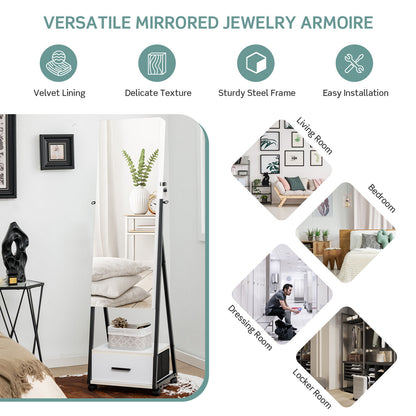 Jewelry Cabinet with Full Length Mirror and Storage Drawer
