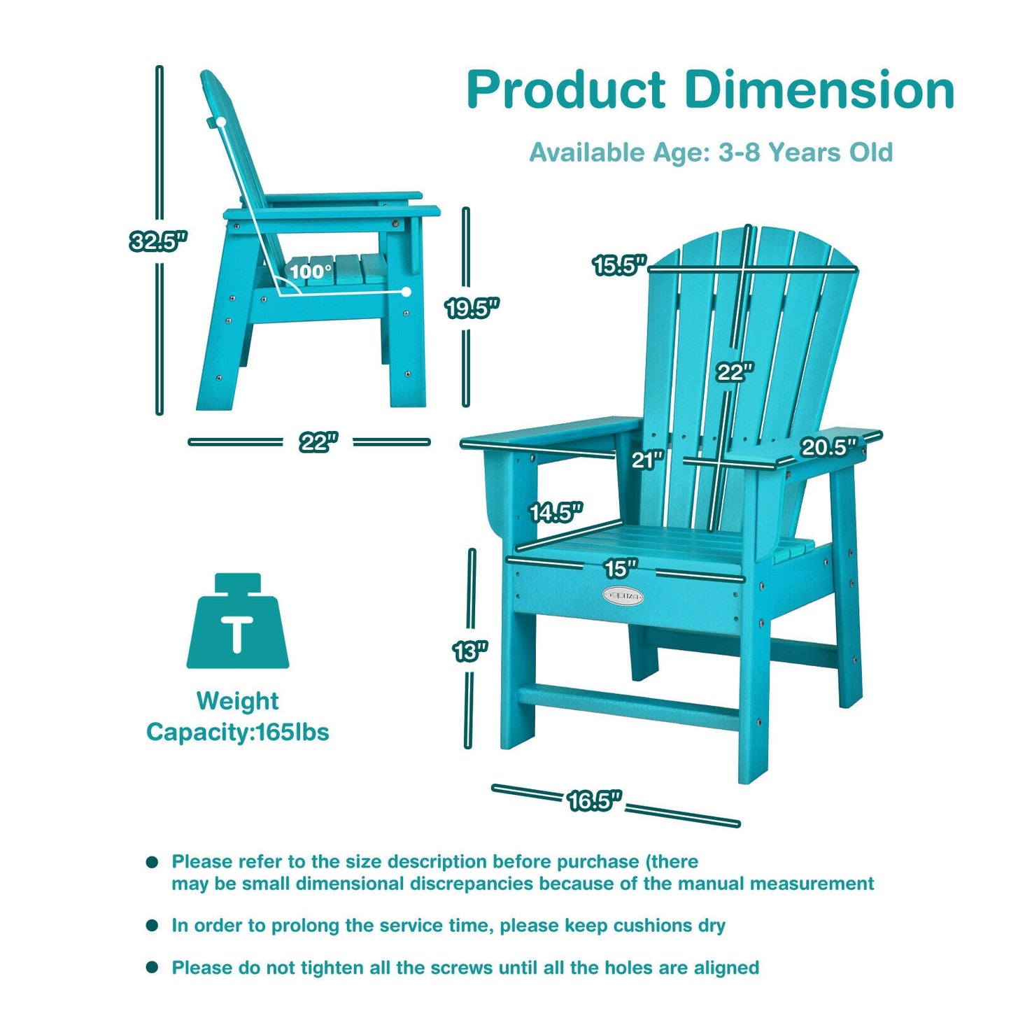 Kids Adirondack Chair with Ergonomic Backrest