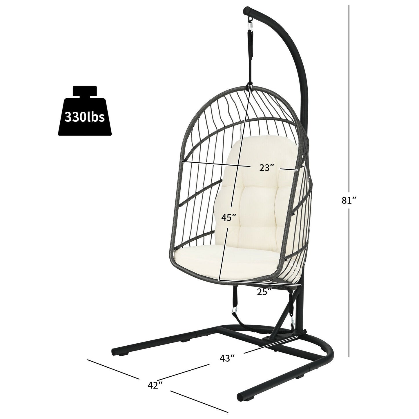 Hanging Egg Chair with Stand and Cushions - Gray