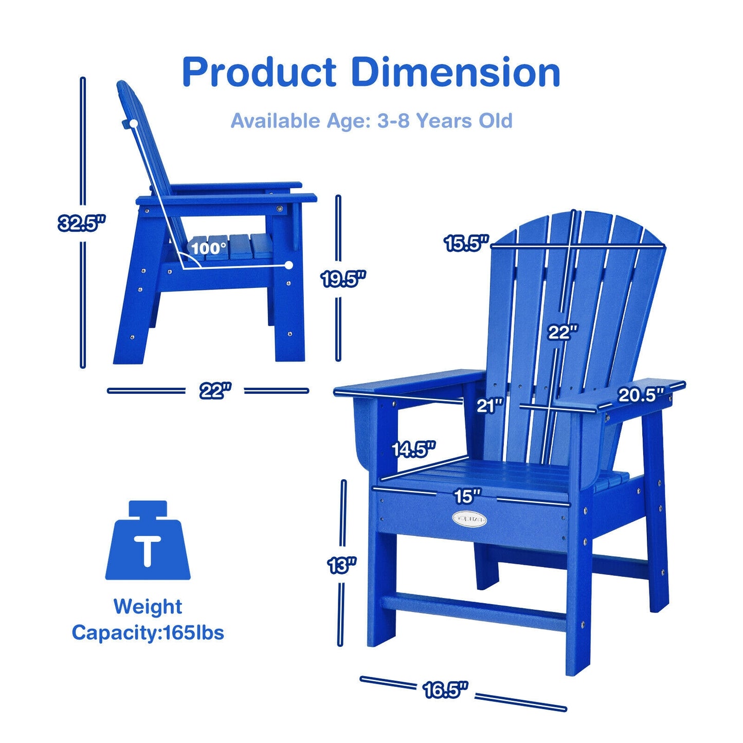 Kids Adirondack Chair with Ergonomic Backrest