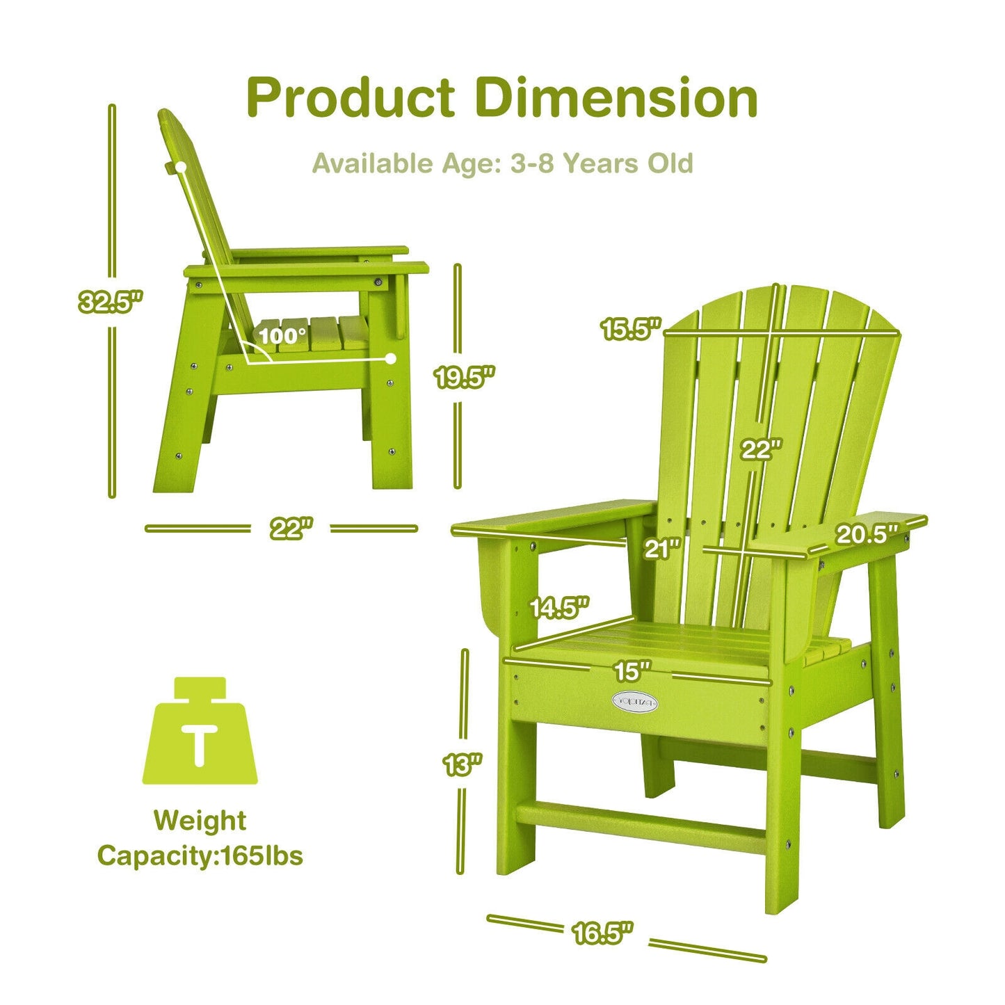 Kids Adirondack Chair with Ergonomic Backrest