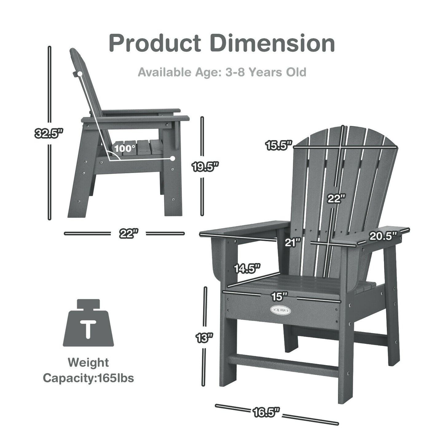 Kids Adirondack Chair with Ergonomic Backrest