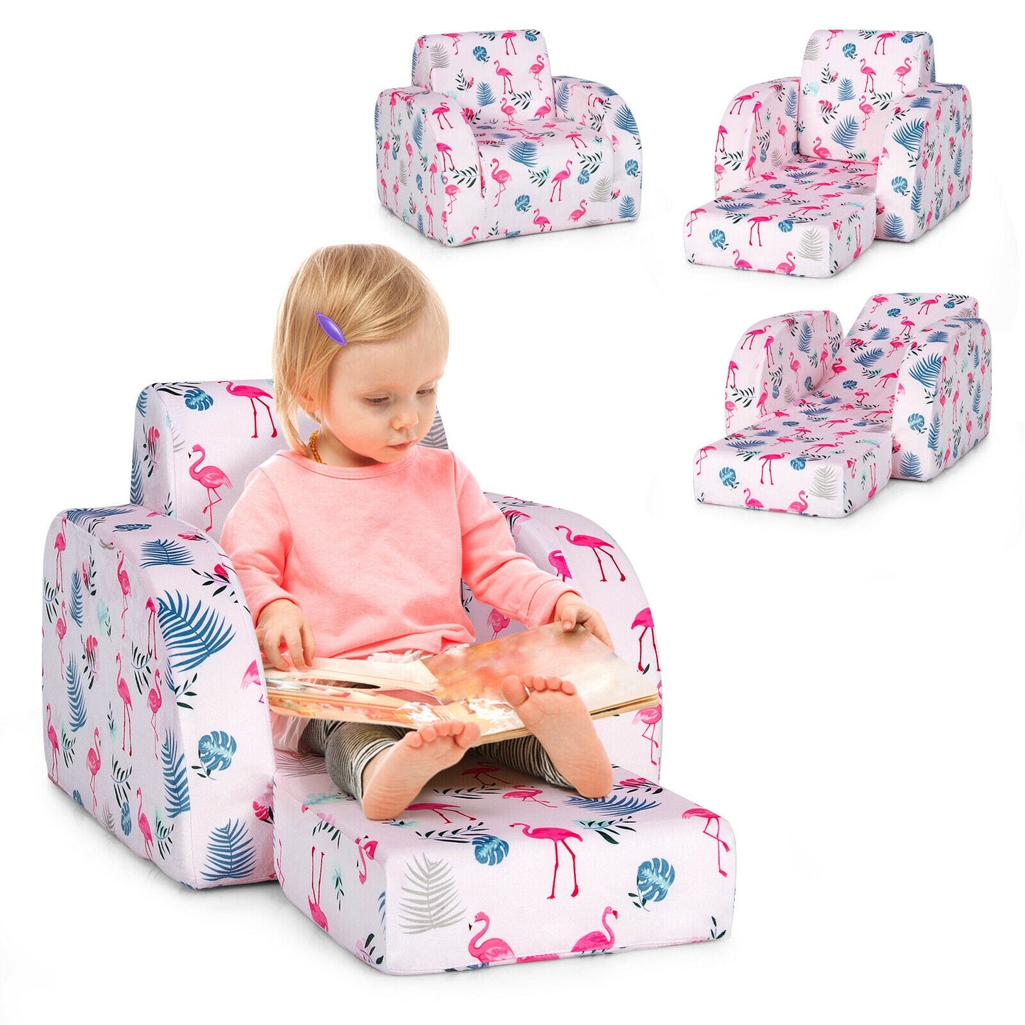 Kids Convertible Sofa Bed 3-in-1 Flip-Out Chair Lounger