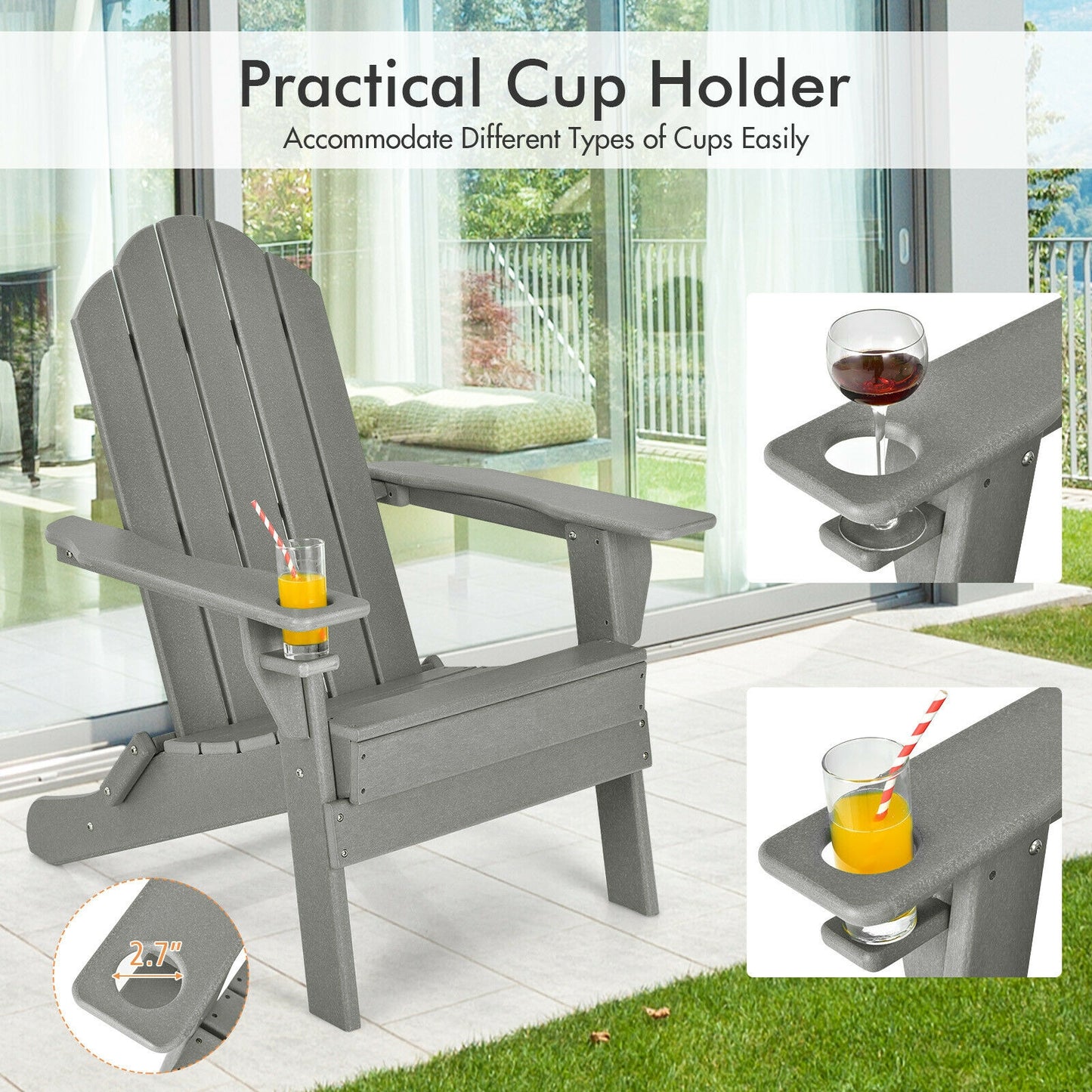 Foldable Adirondack Chair with Cup Holder - Weather Resistant