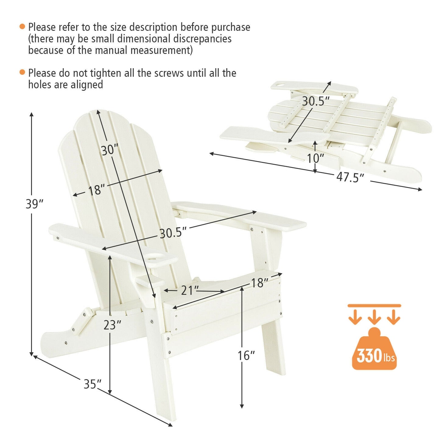 Foldable Adirondack Chair with Cup Holder - Weather Resistant