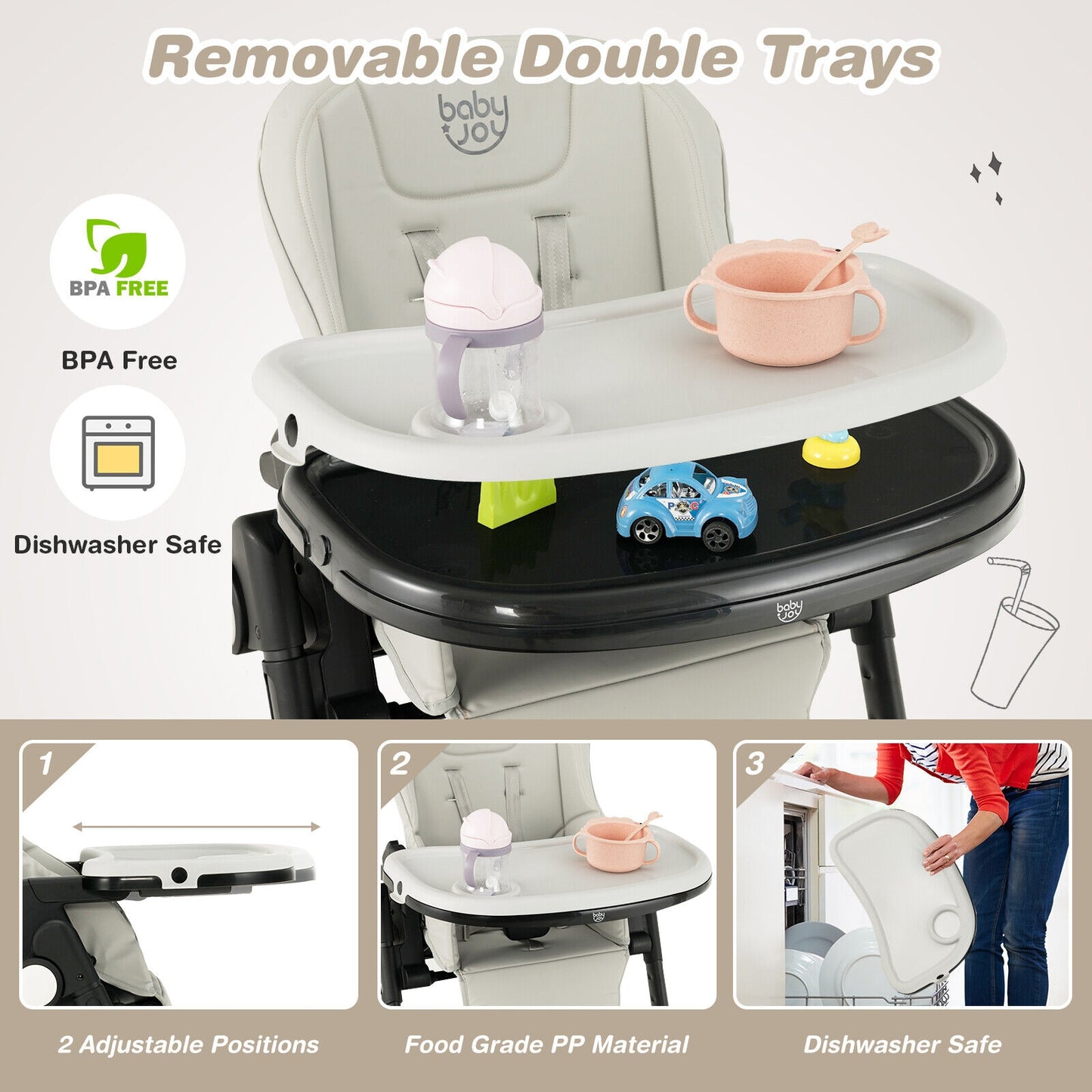 4-in-1 Adjustable Baby High Chair with Removable Tray
