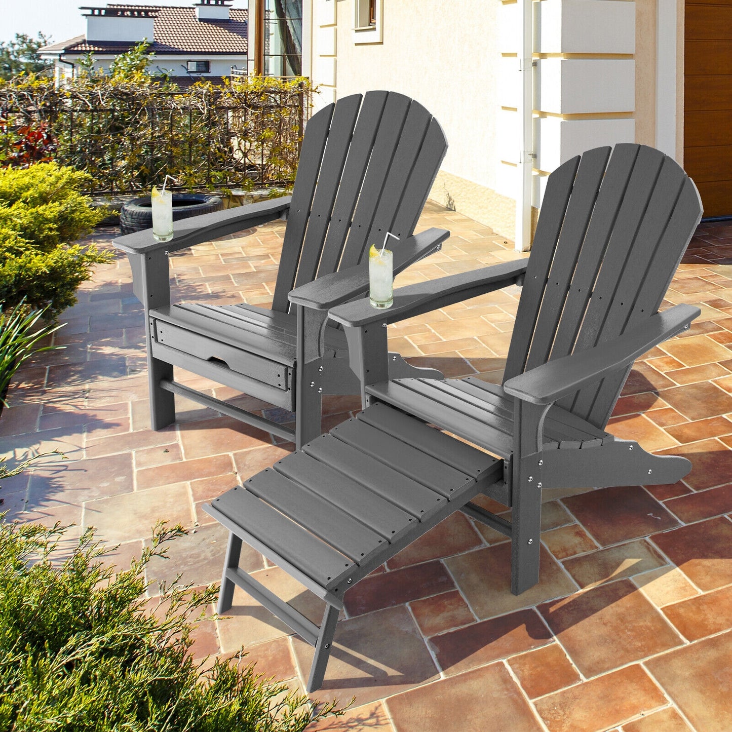 Adirondack Chair with Retractable Ottoman HDPE Outdoor