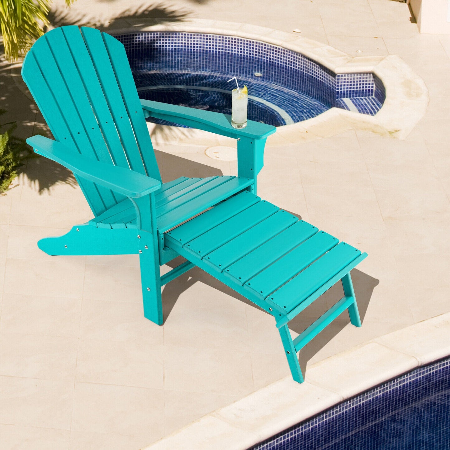 Adirondack Chair with Retractable Ottoman HDPE Outdoor