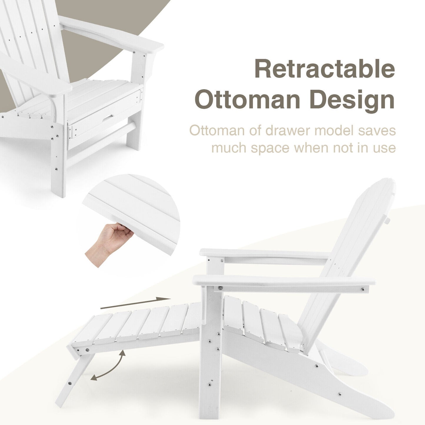 Adirondack Chair with Retractable Ottoman HDPE Outdoor