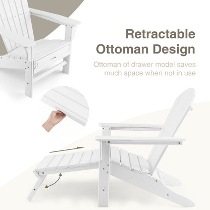 Adirondack Chair with Retractable Ottoman HDPE Outdoor