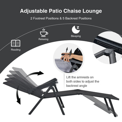 Foldable Chaise Lounge Chair with Adjustable Backrest