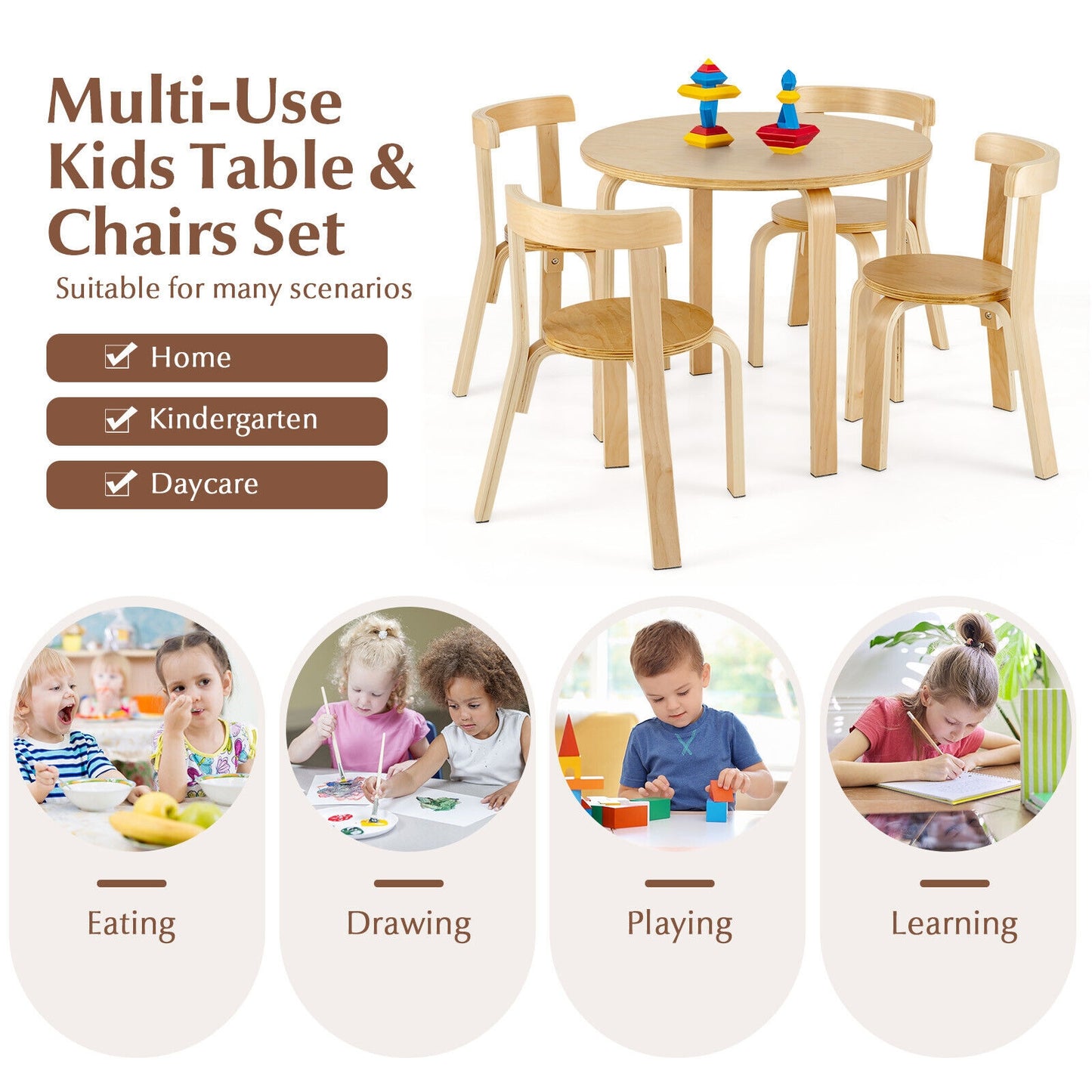 Kids Wooden Table and Chair Set - 5 Piece Activity Furniture