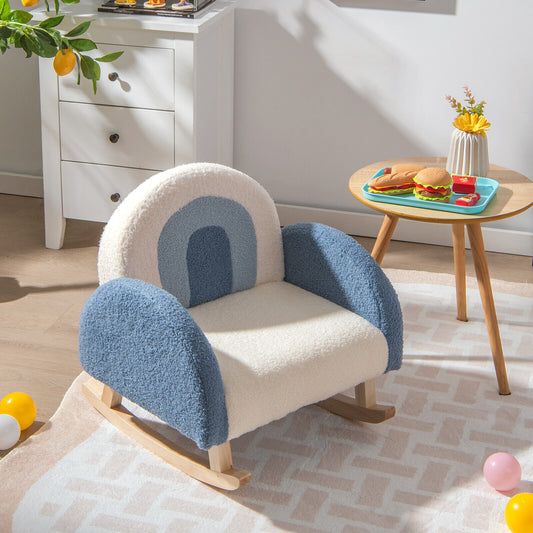 Kids Rocking Chair with Velvet Upholstery & Wood Legs