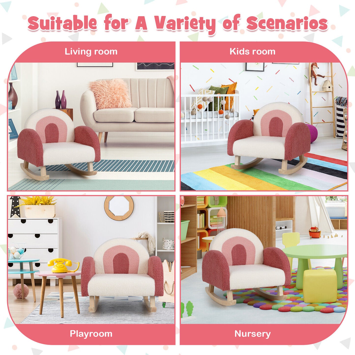 Kids Rocking Chair with Velvet Upholstery & Wood Legs