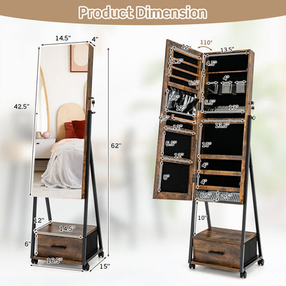 Jewelry Cabinet with Full Length Mirror and Storage Drawer