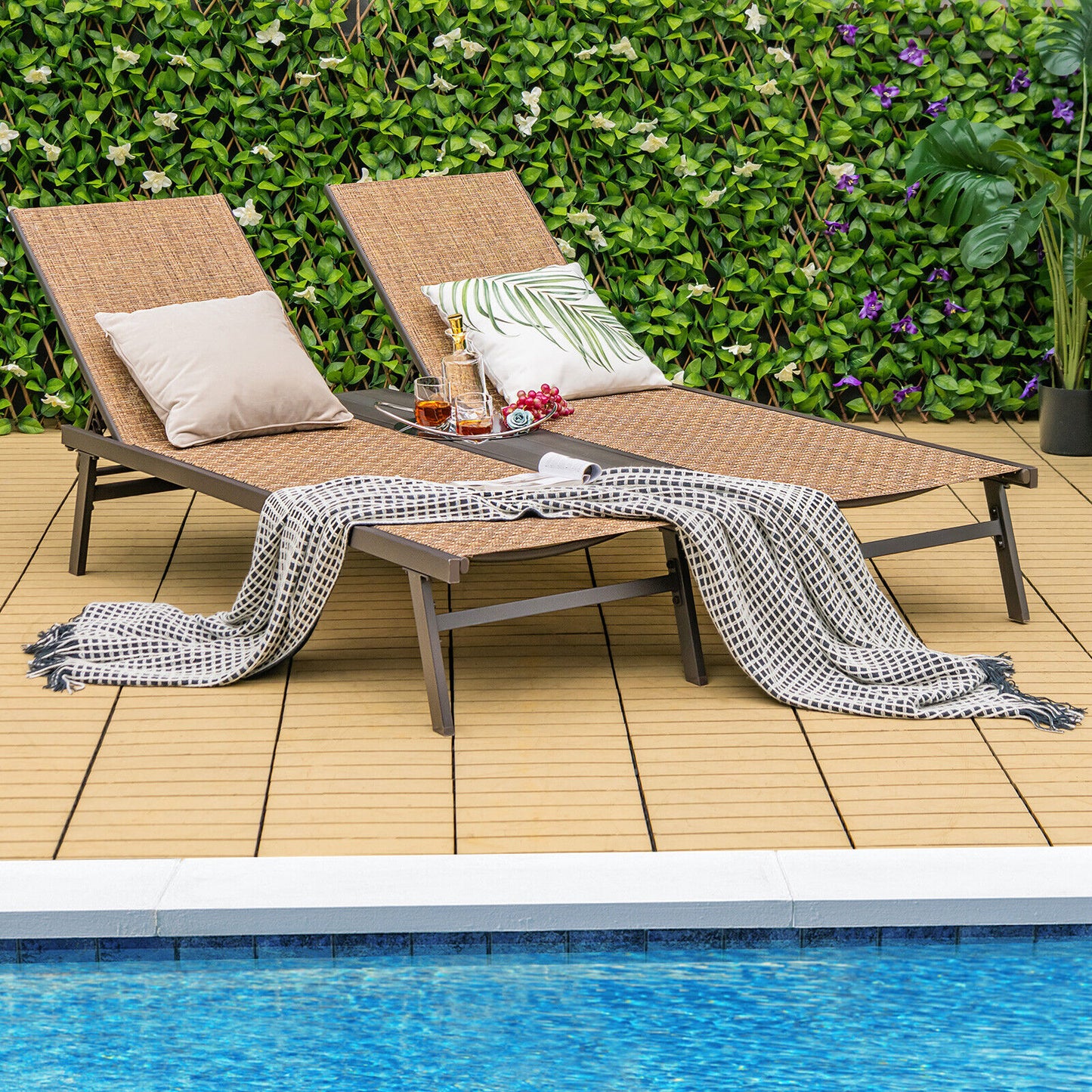2-Person Patio Chaise Lounge with Adjustable Backrests