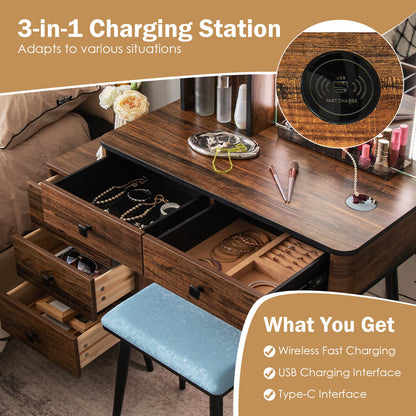 Lighted Vanity Makeup Table Set with Stool and Drawers