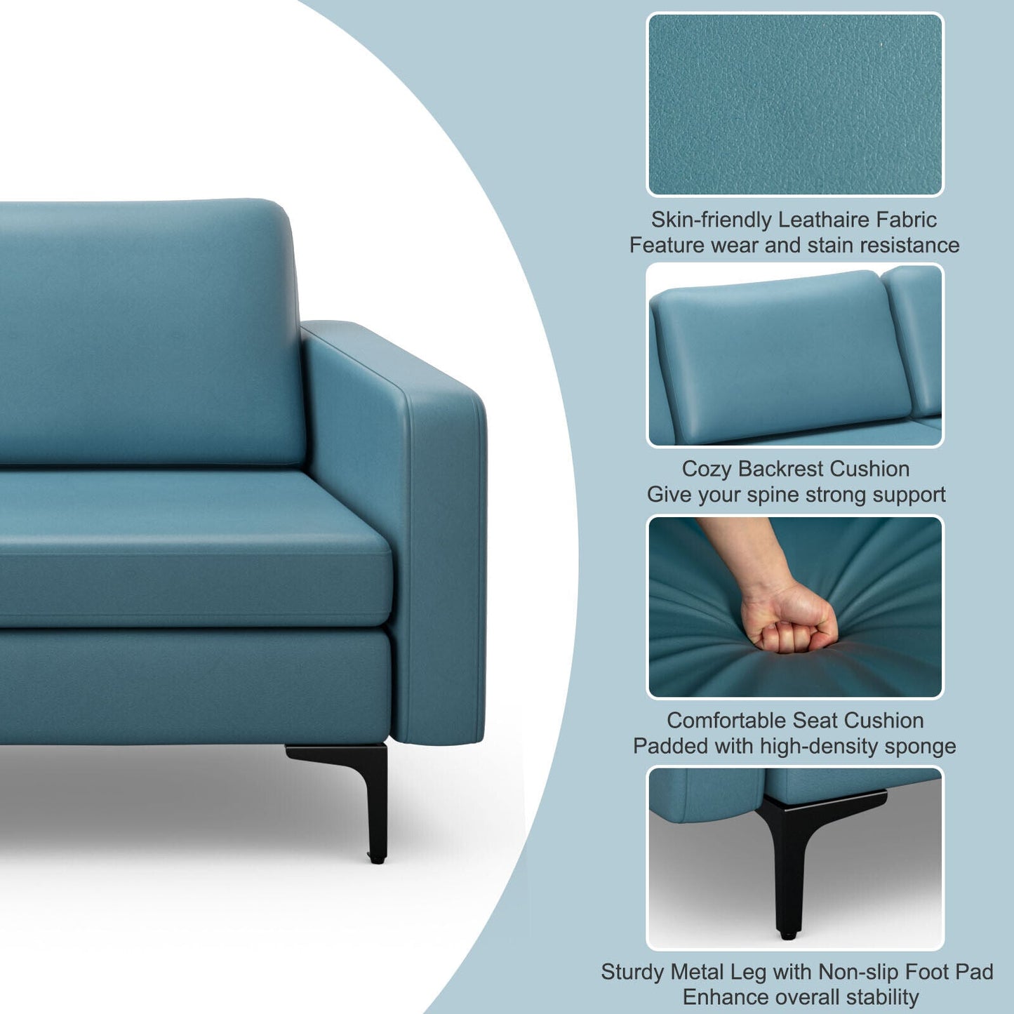 3-Seat Sectional Sofa Couch with Armrest Magazine Pocket and Metal Leg