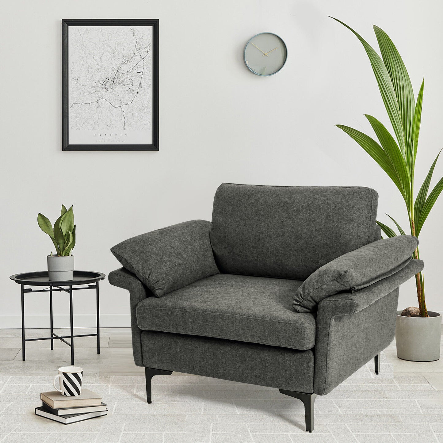 Fabric Accent Armchair with Spring System & Cushions