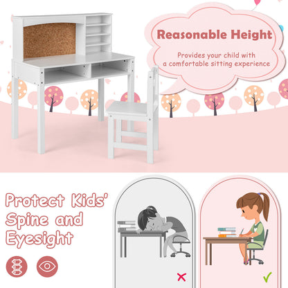 Kids Desk and Chair Set with Hutch and Bulletin Board
