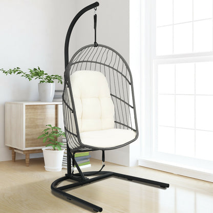 Hanging Egg Chair with Stand and Cushions - Gray