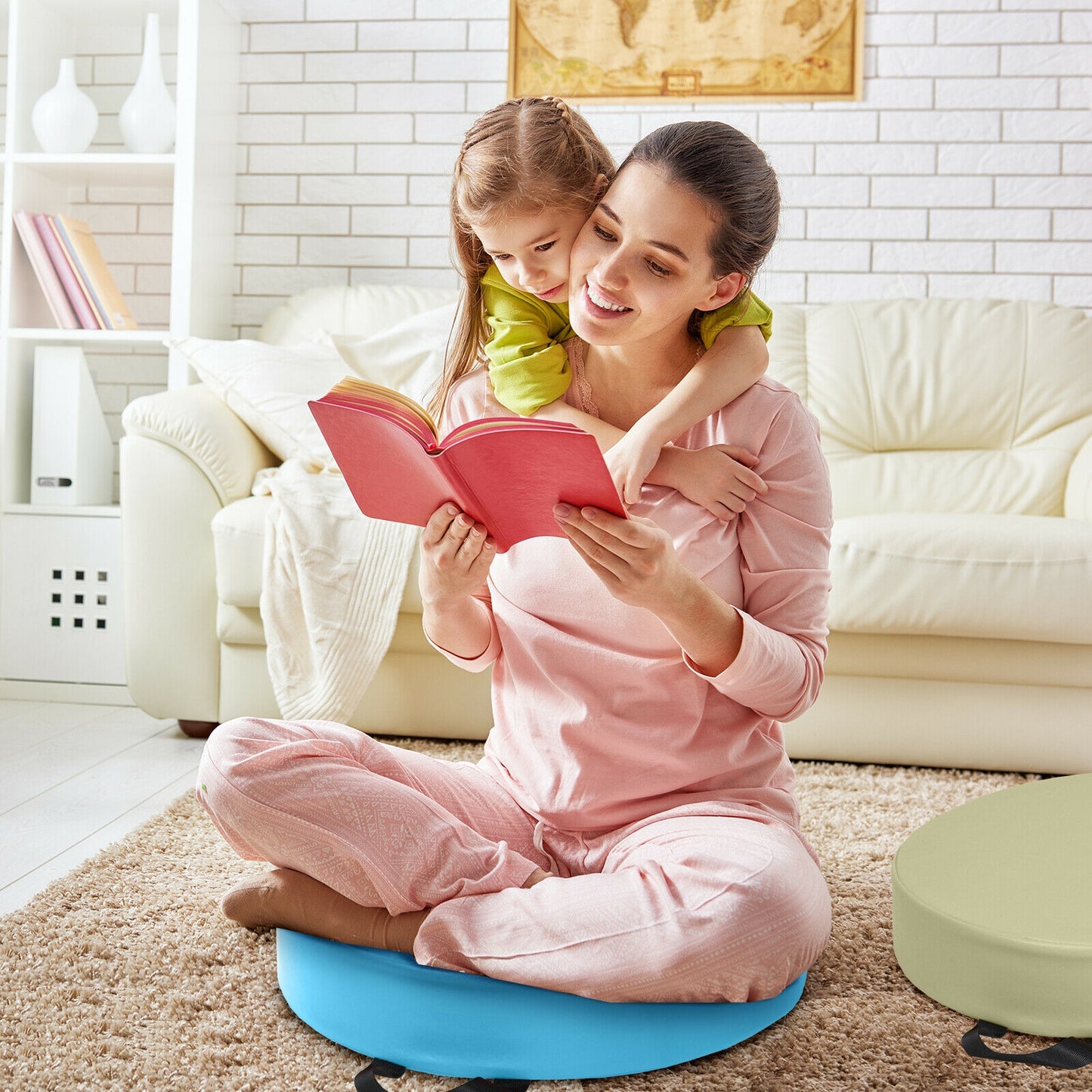 Round Toddler Floor Cushions 15 Inch - Set of 6