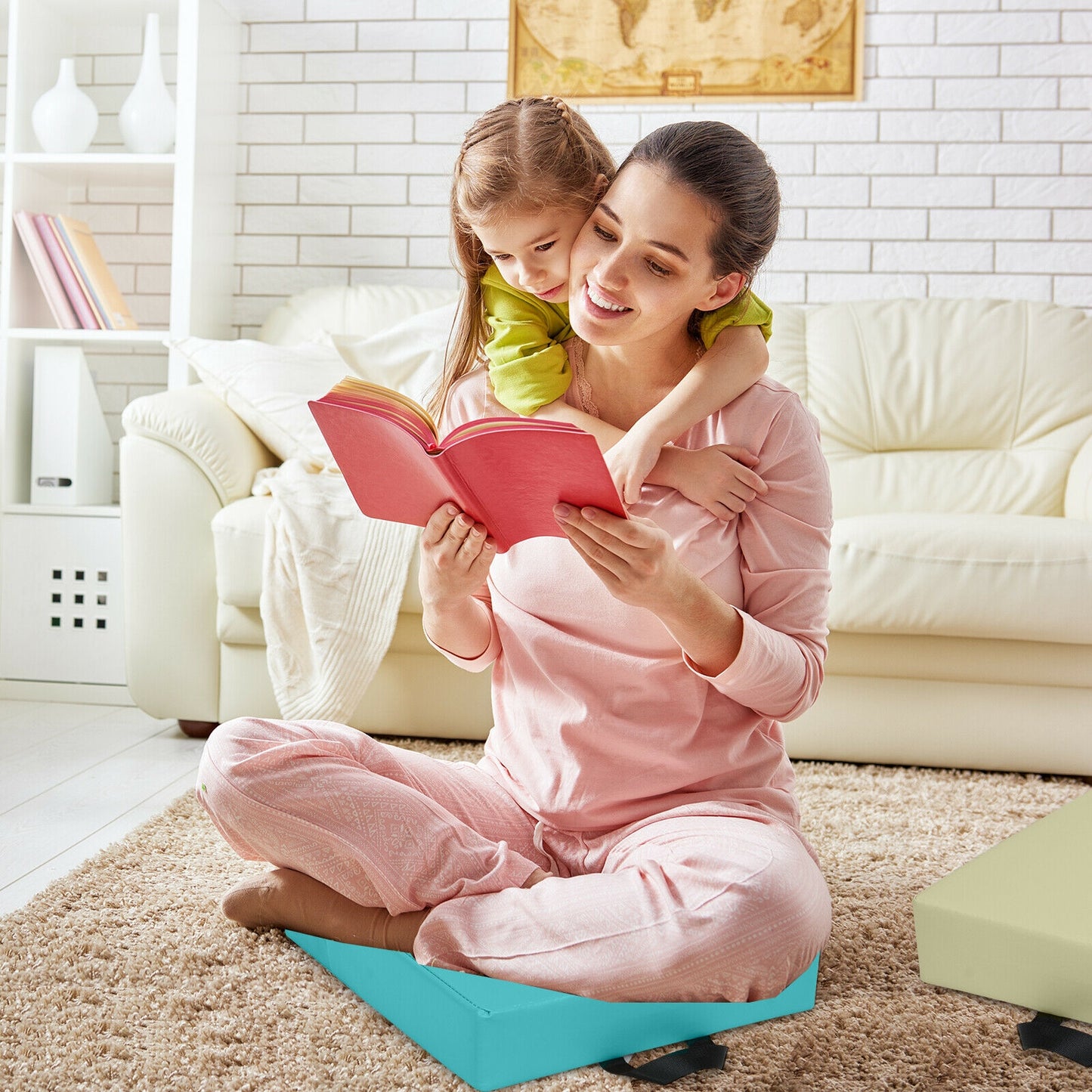 Square Toddler Floor Cushions 15" - Set of 6 with Handles