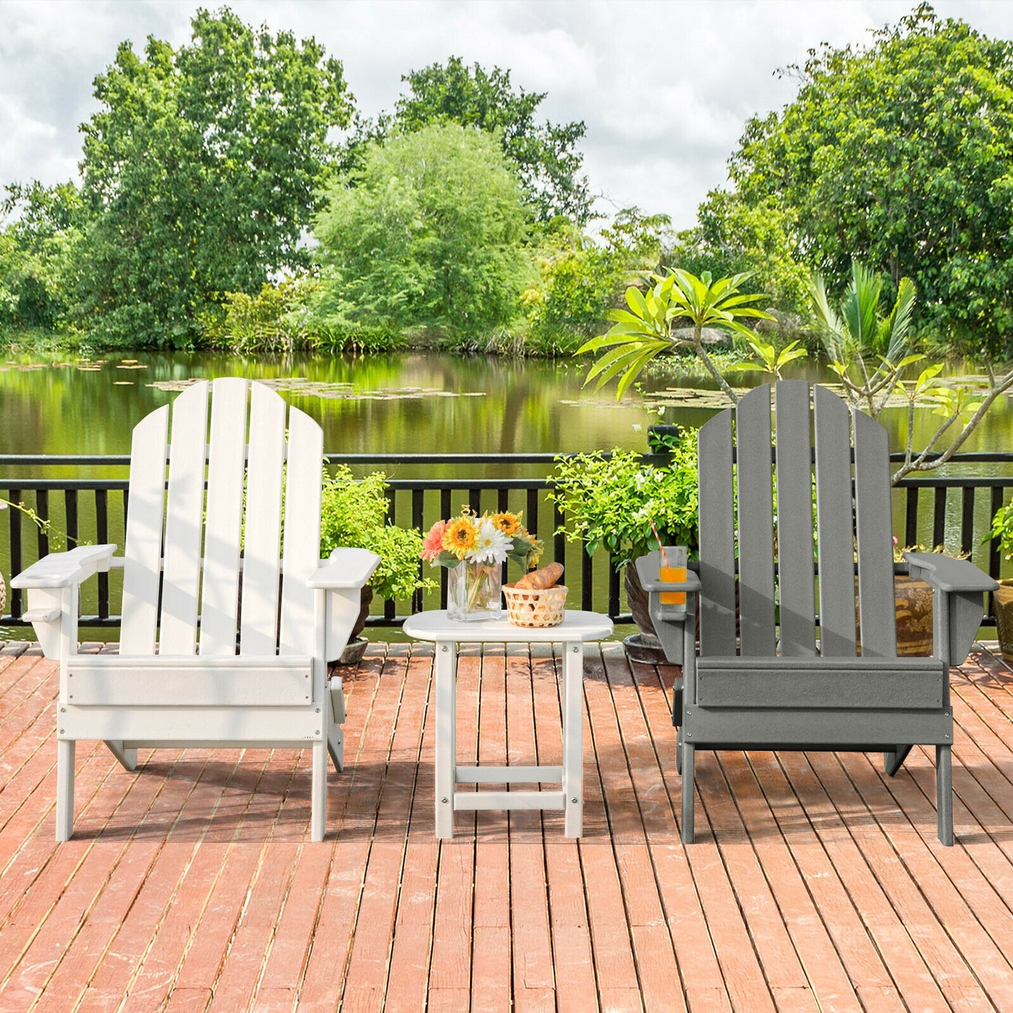 Foldable Adirondack Chair with Cup Holder - Weather Resistant