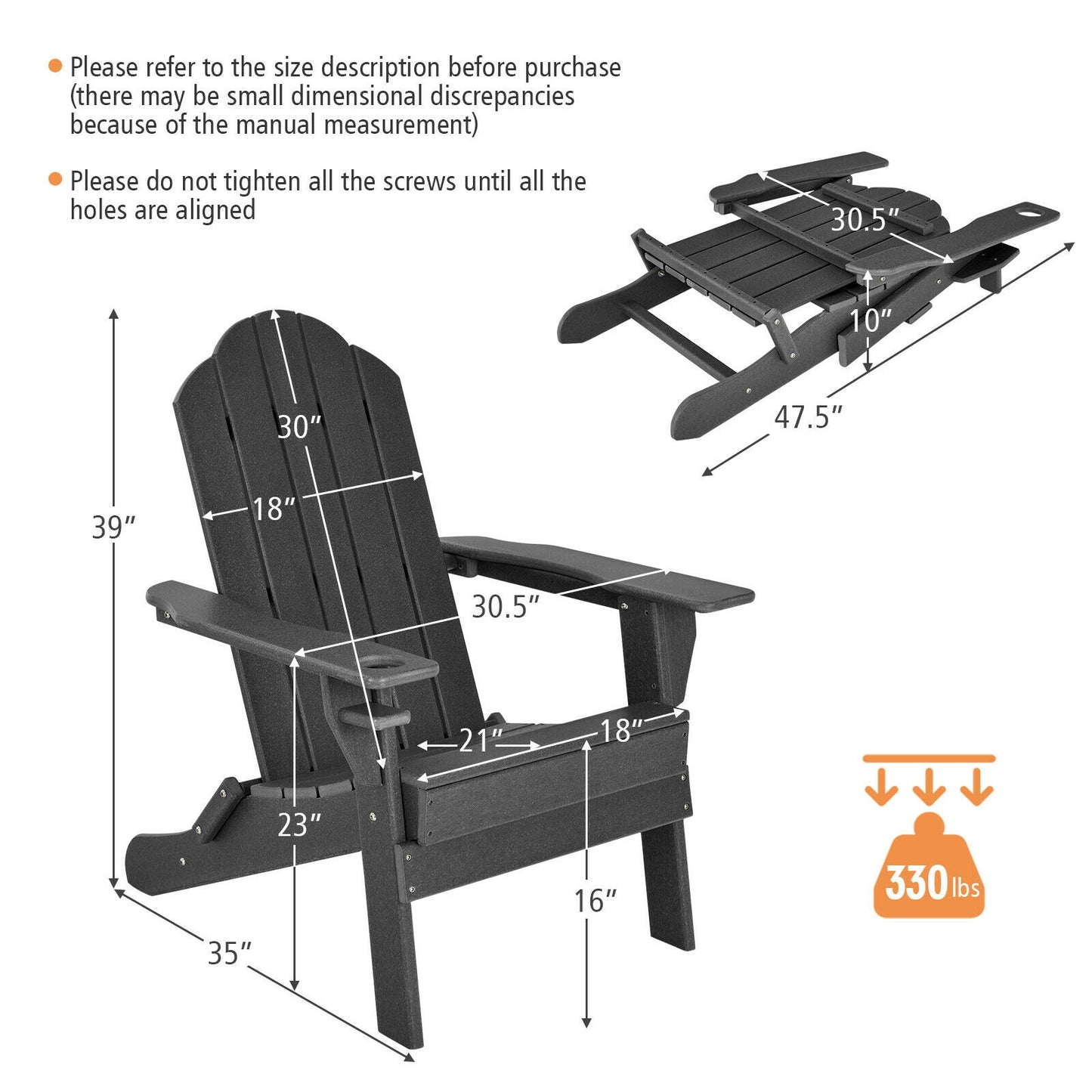 Foldable Adirondack Chair with Cup Holder - Weather Resistant