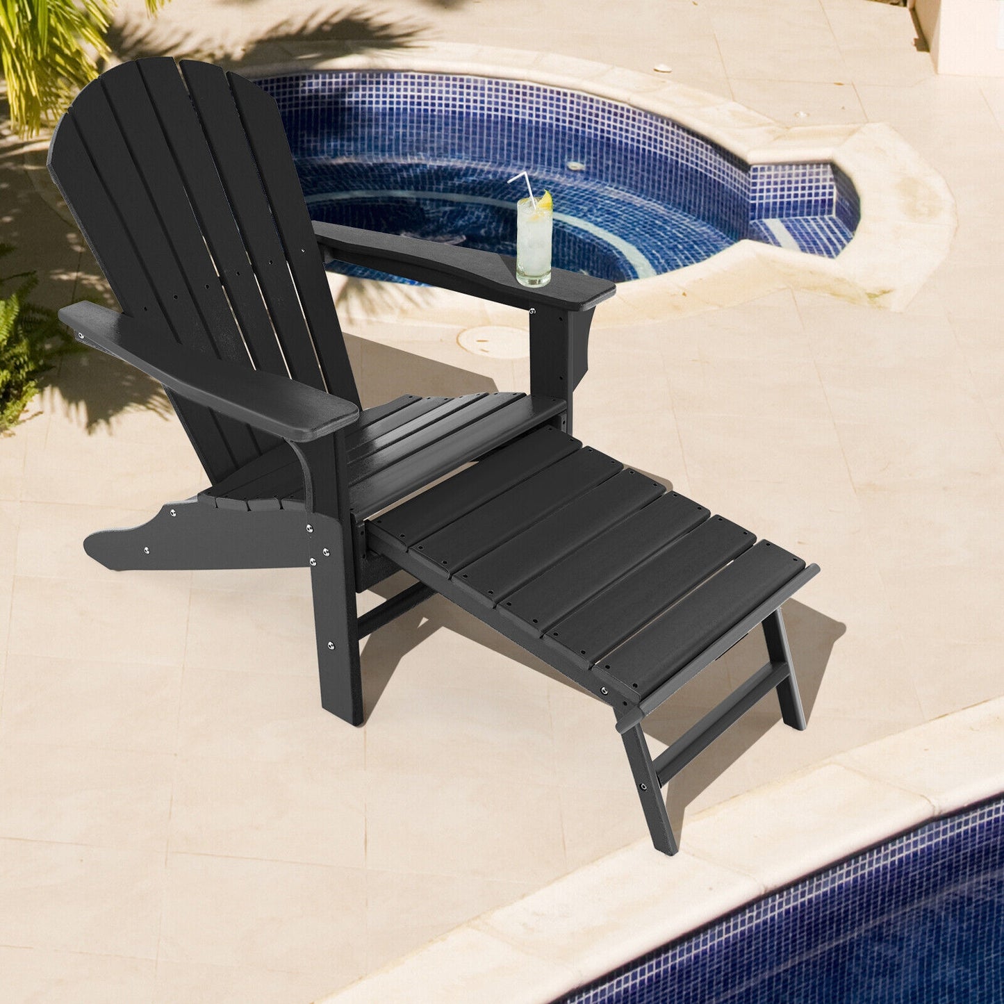 Adirondack Chair with Retractable Ottoman HDPE Outdoor