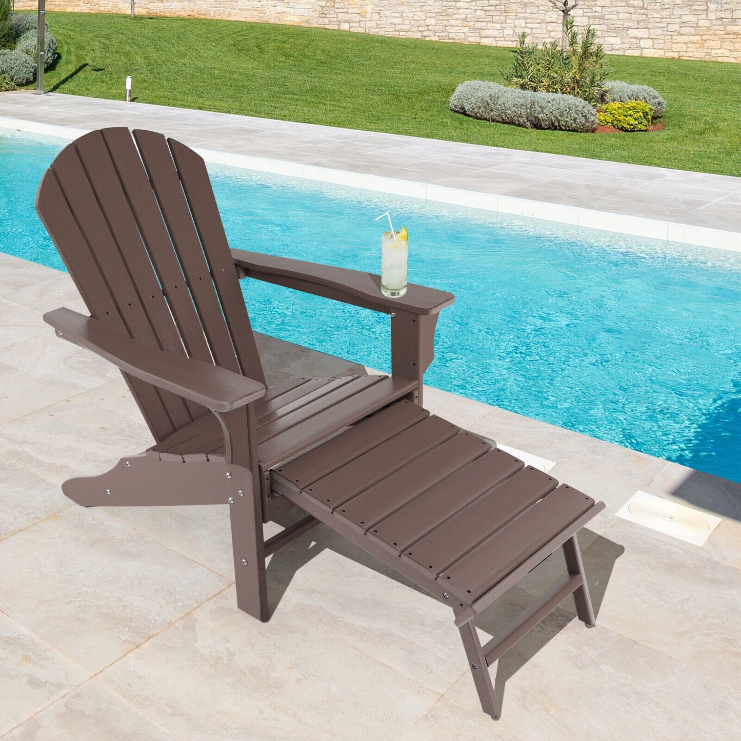 Adirondack Chair with Retractable Ottoman HDPE Outdoor