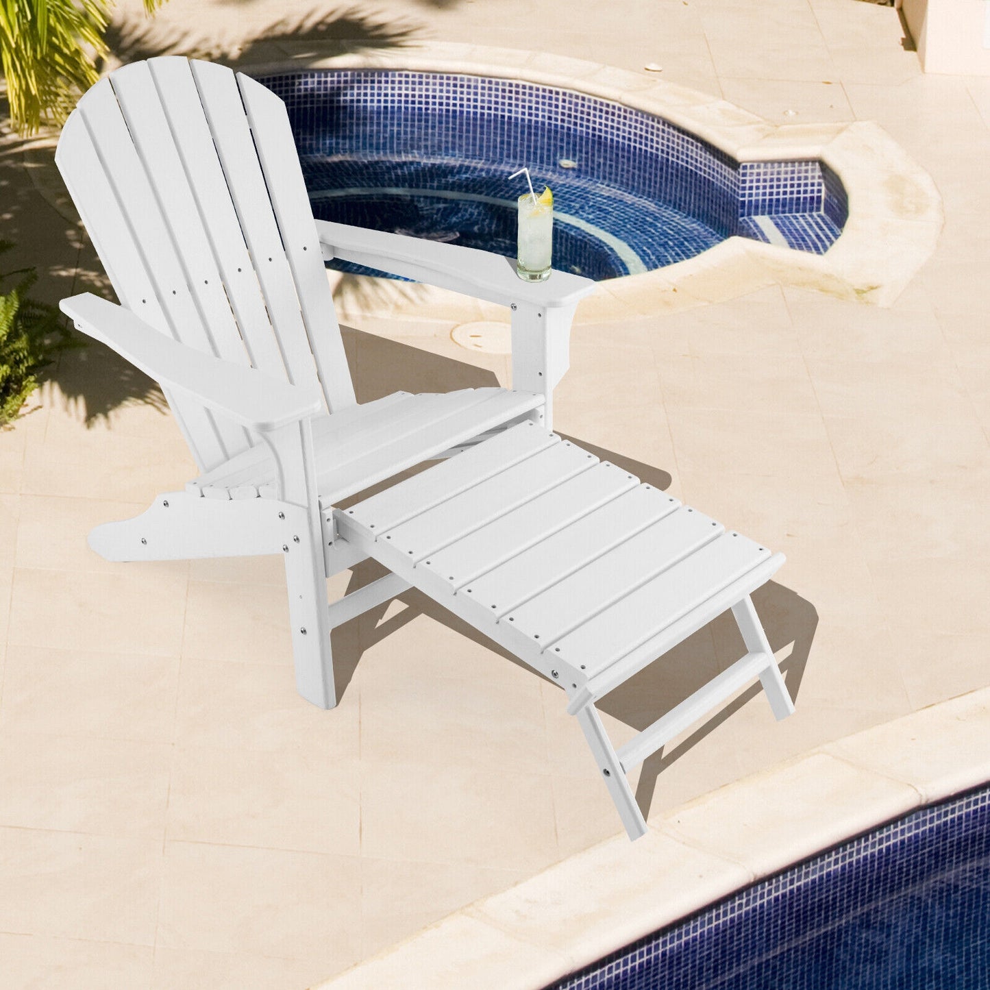 Adirondack Chair with Retractable Ottoman HDPE Outdoor
