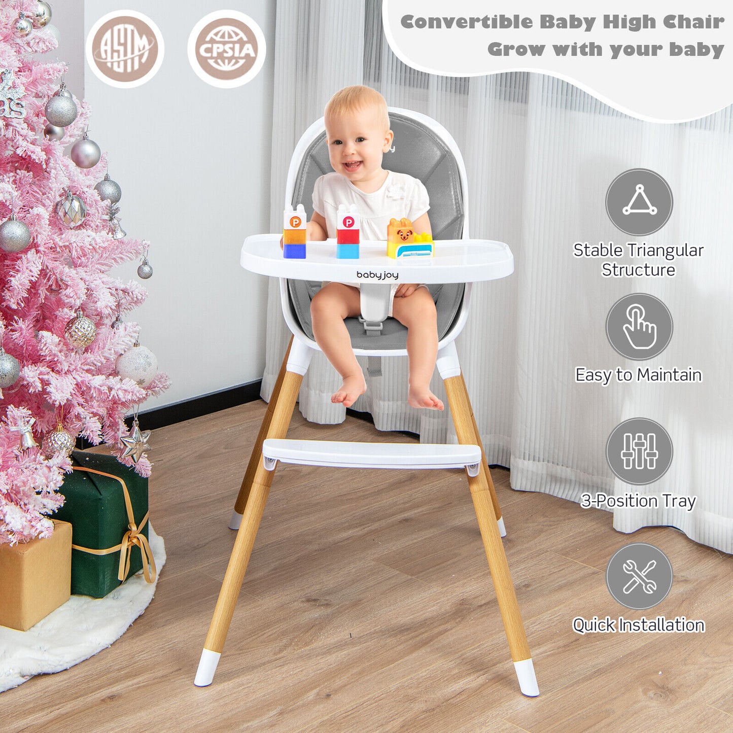 4-in-1 Convertible Baby High Chair with Adjustable Tray