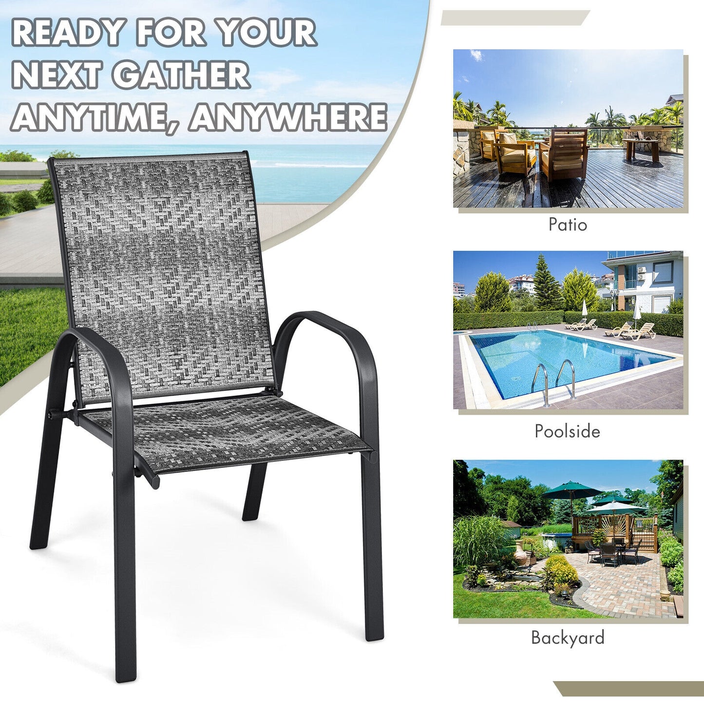 Stackable Outdoor Dining Chairs Set of 6 - PE Wicker