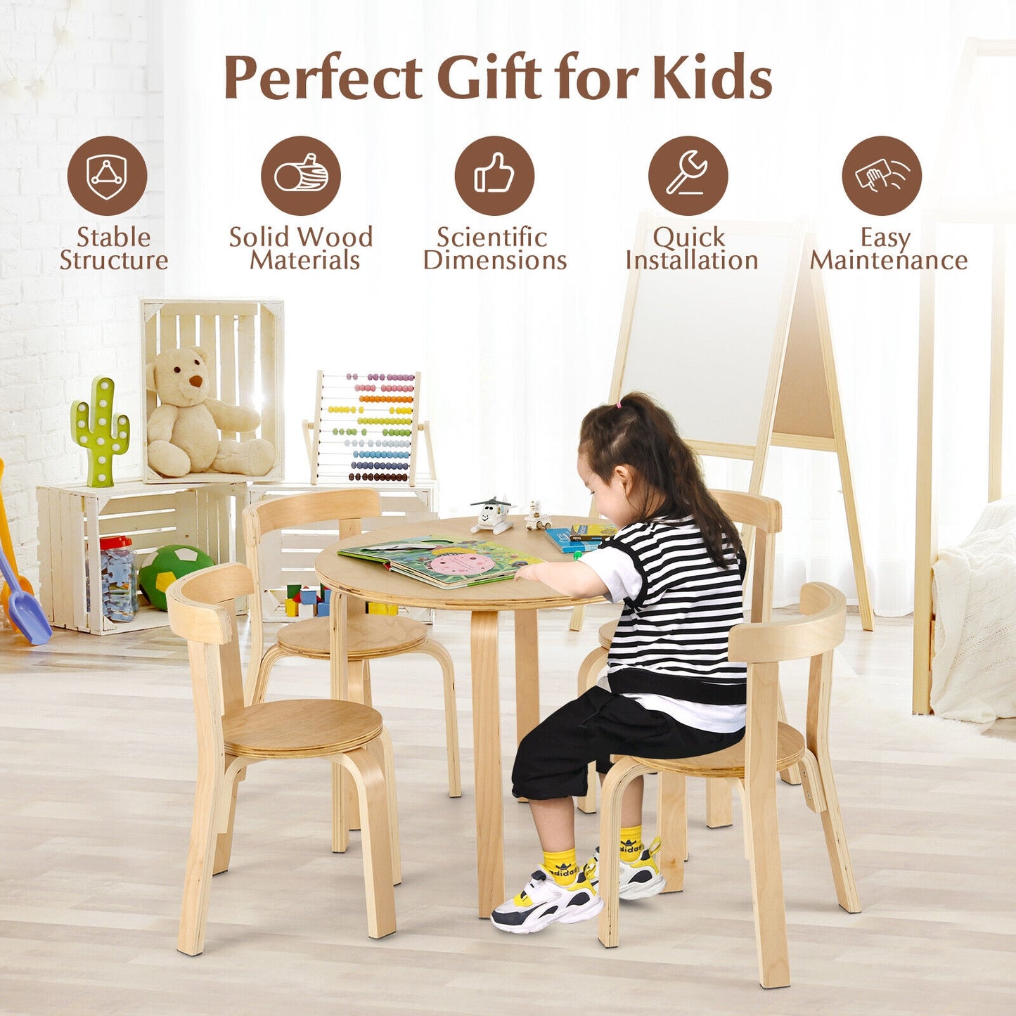 Kids Wooden Table and Chair Set - 5 Piece Activity Furniture