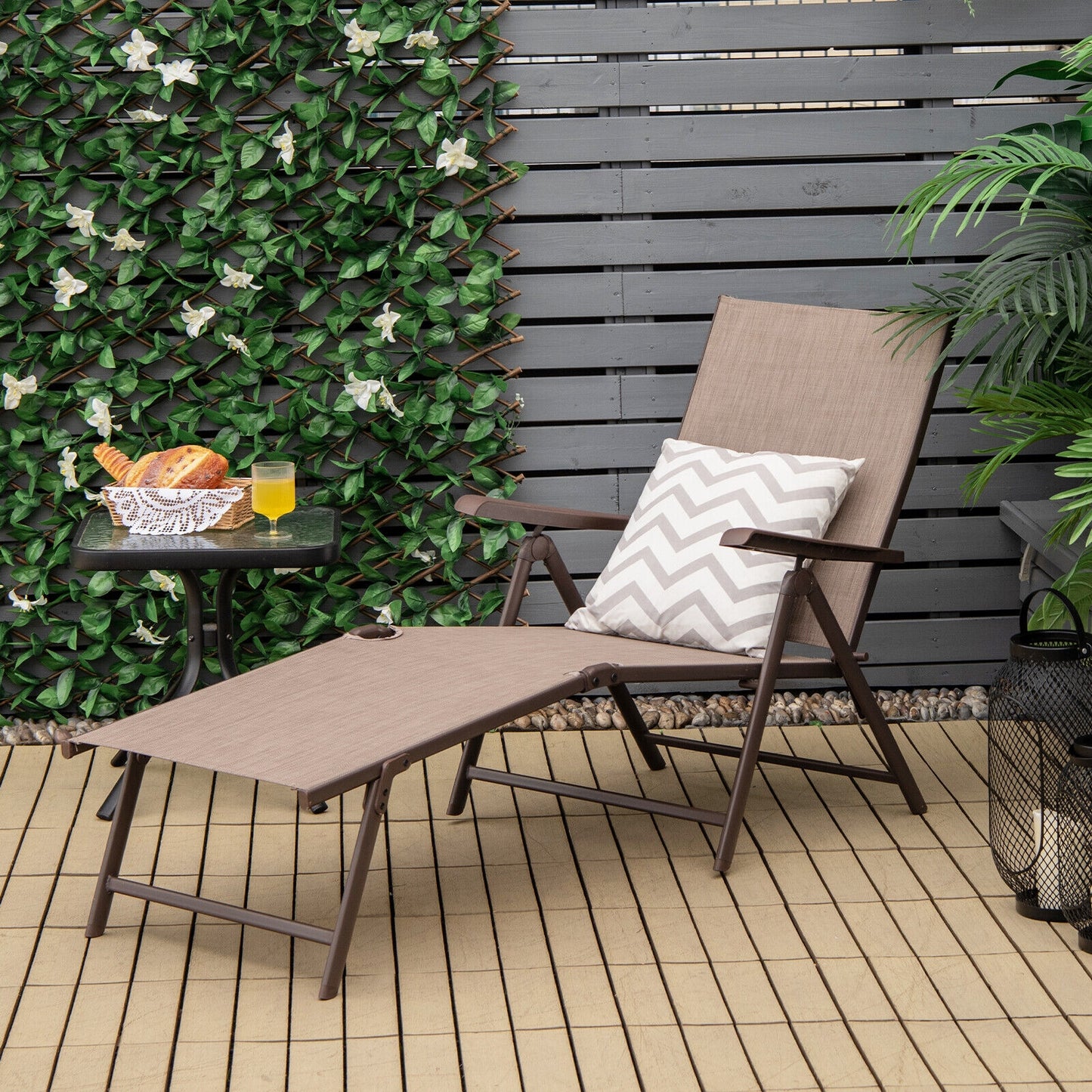 Foldable Chaise Lounge Chair with Adjustable Backrest