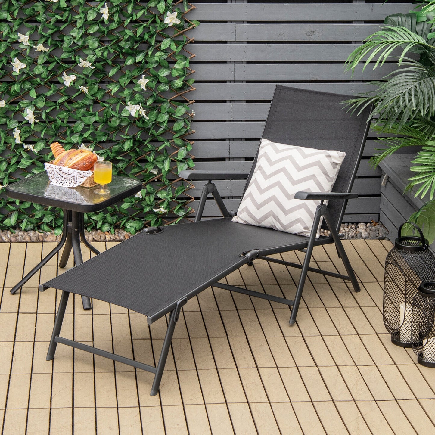 Foldable Chaise Lounge Chair with Adjustable Backrest