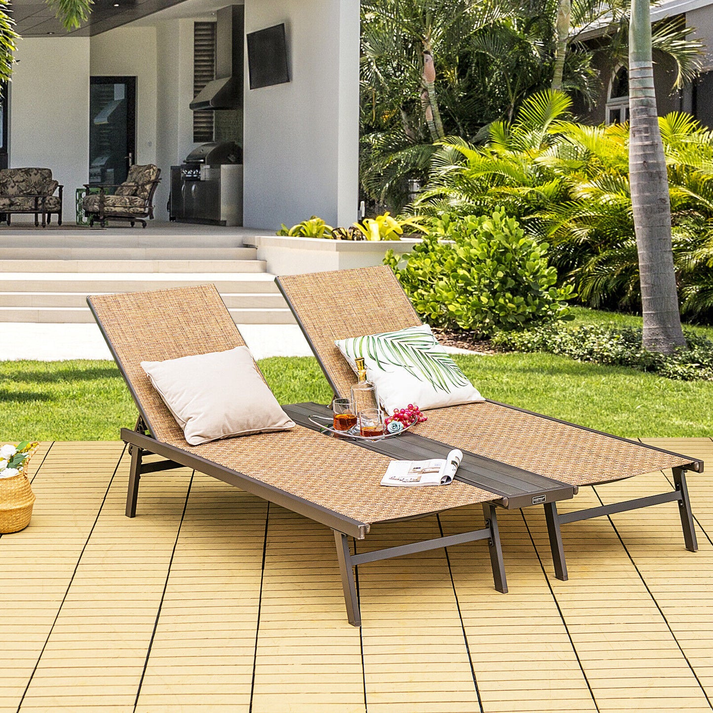 2-Person Patio Chaise Lounge with Adjustable Backrests