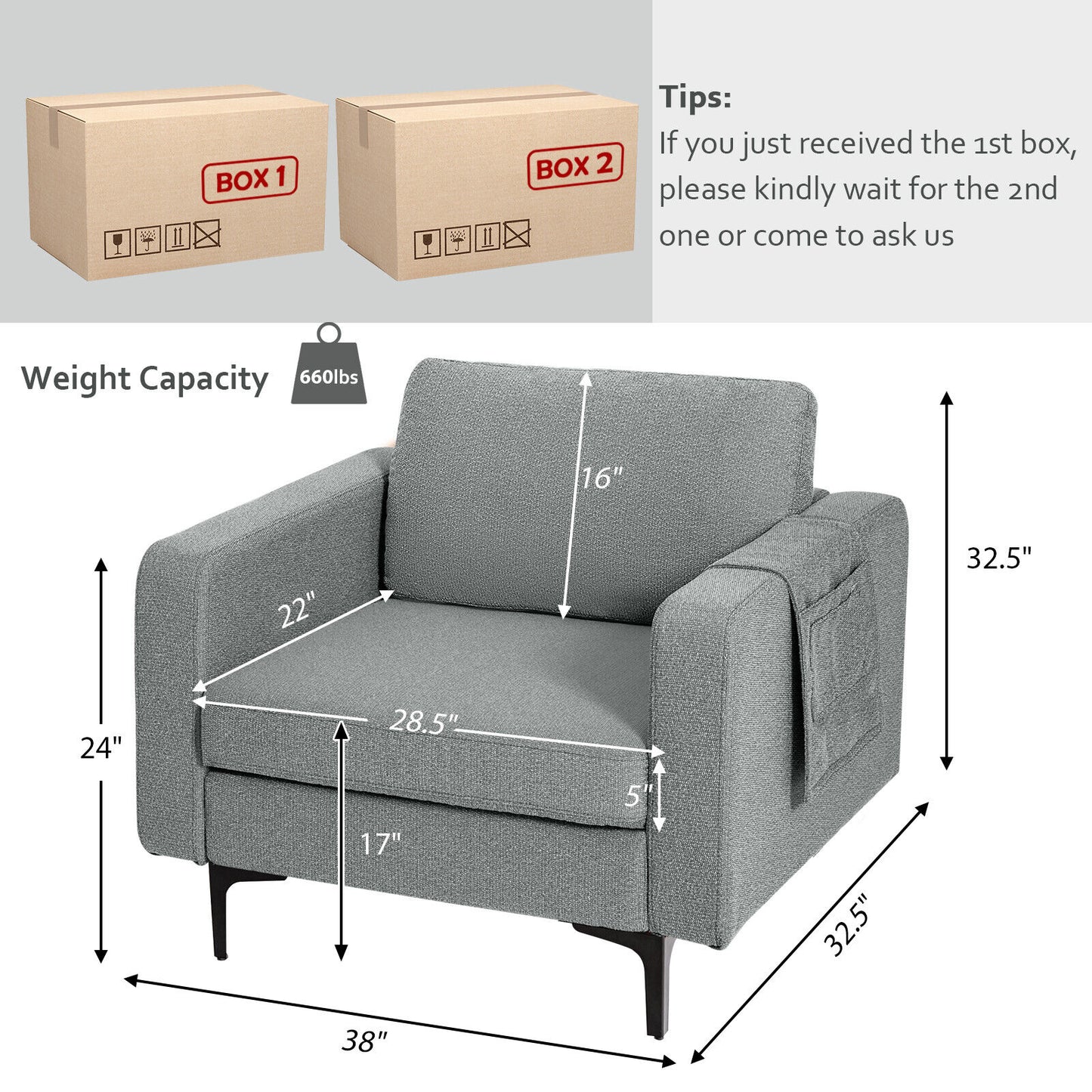 Convertible Accent Chair with Reversible Ottoman - 660 lbs