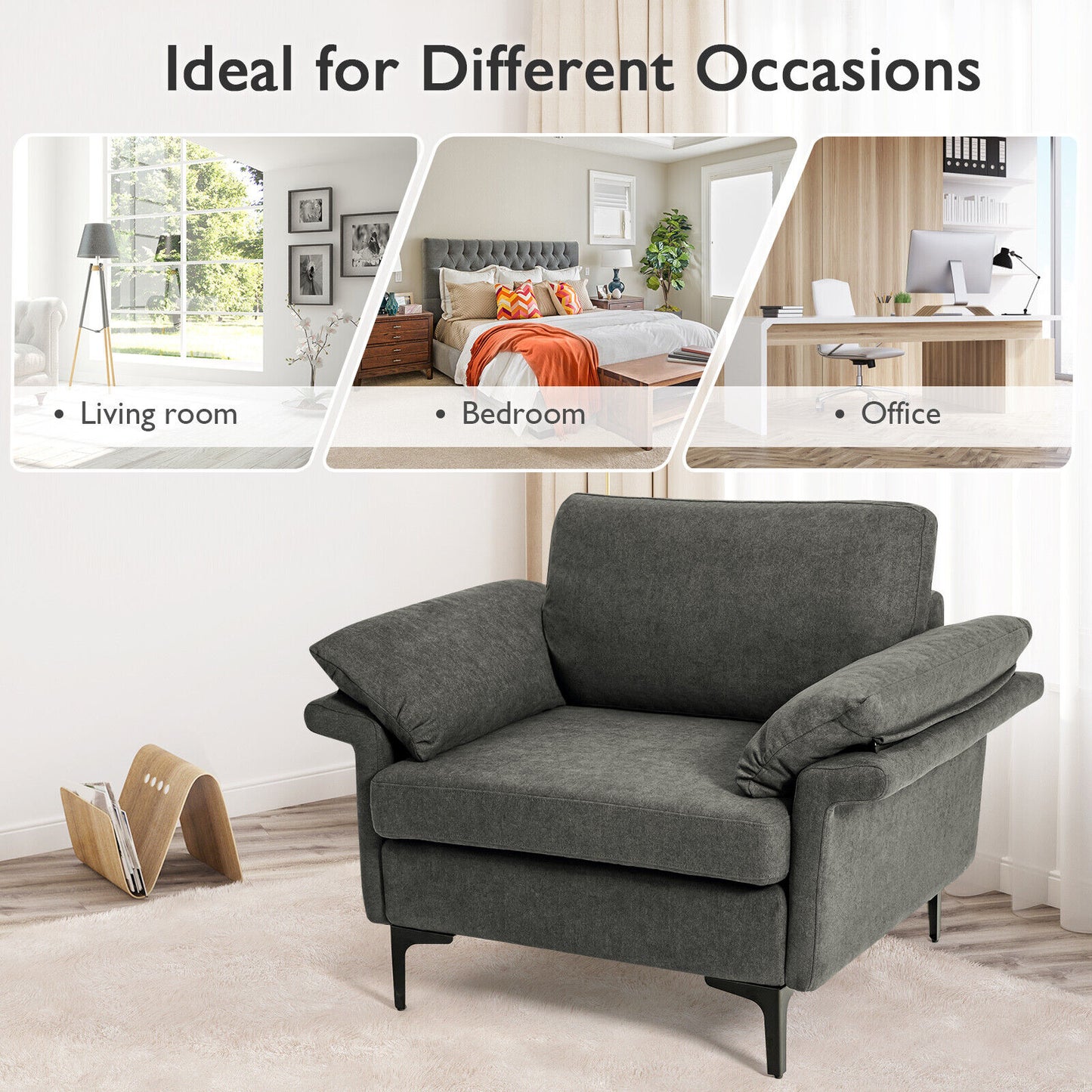 Fabric Accent Armchair with Spring System & Cushions