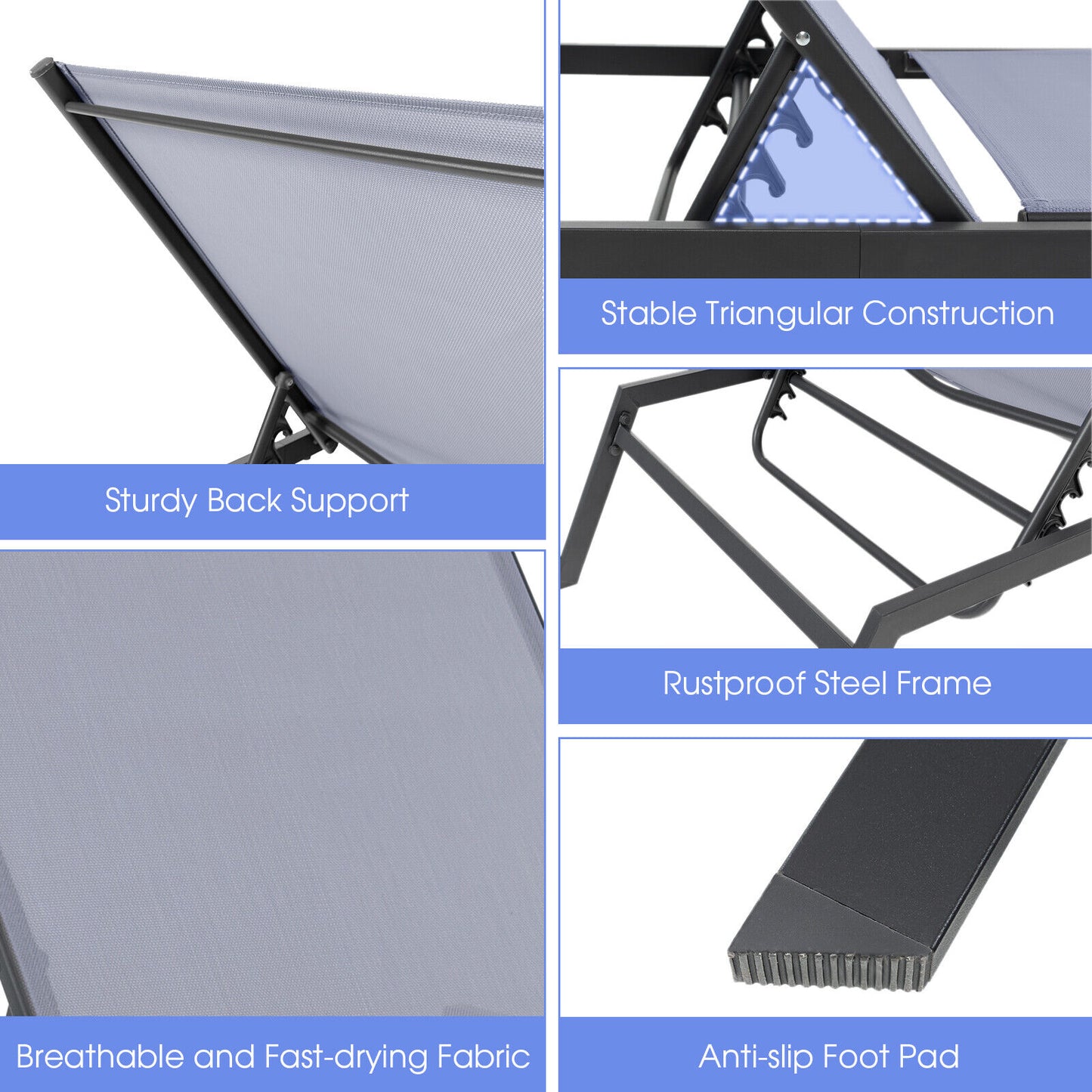 Adjustable Chaise Lounge Chair with 6-Position Backrest