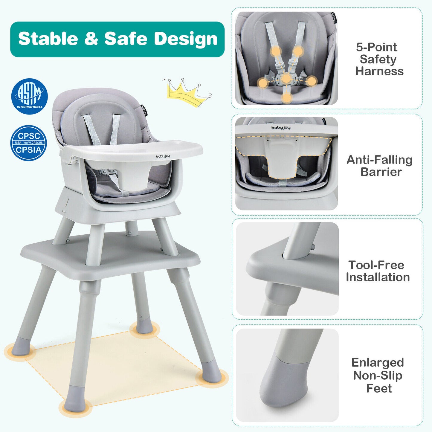 6-in-1 Convertible High Chair with Adjustable Tray