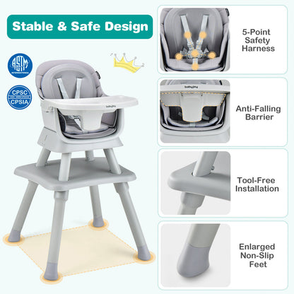 6-in-1 Convertible High Chair with Adjustable Tray