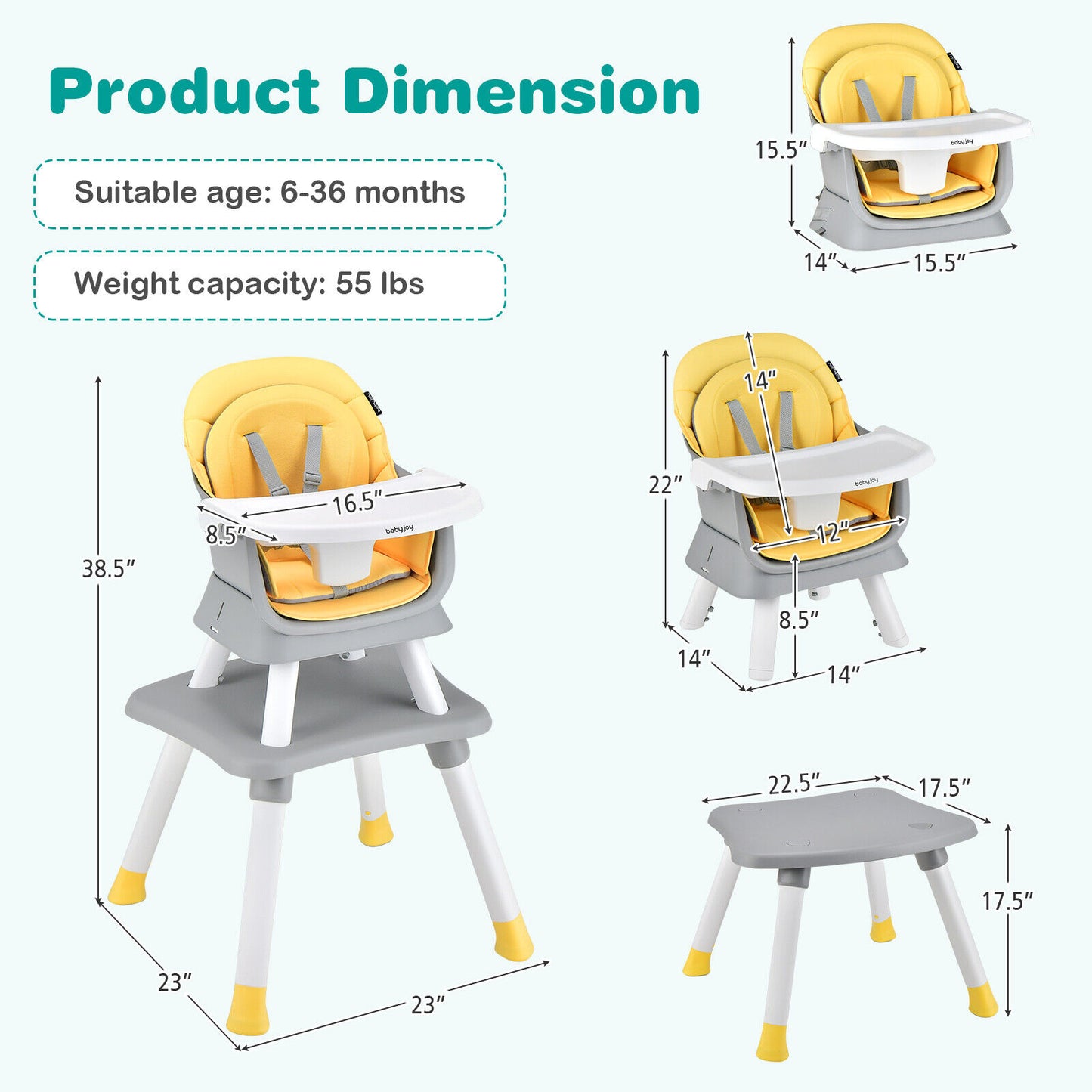 6-in-1 Convertible High Chair with Adjustable Tray