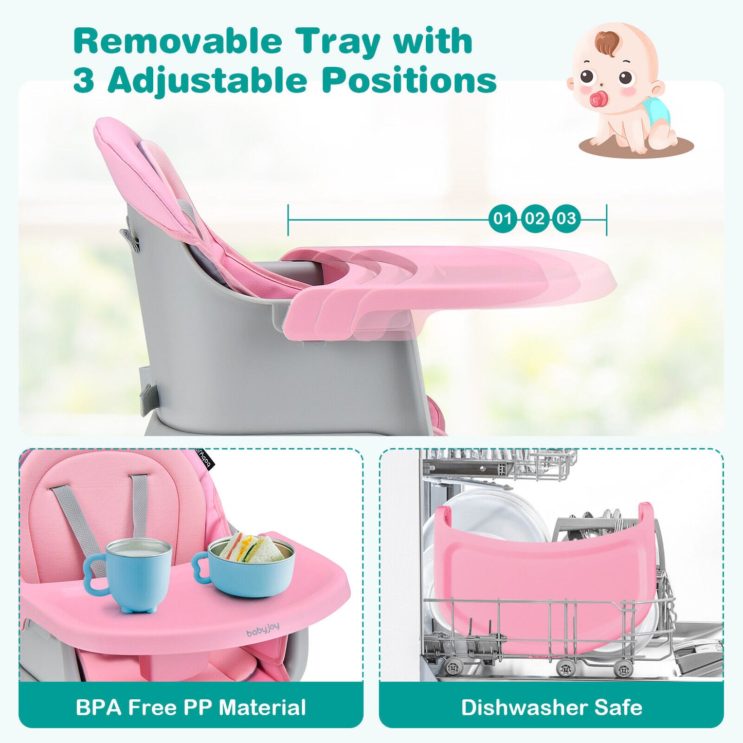 6-in-1 Convertible High Chair with Adjustable Tray