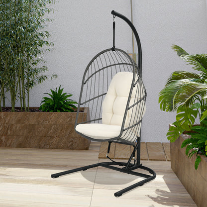 Hanging Egg Chair with Stand and Cushions - Gray