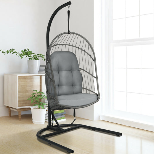 Hanging Egg Chair with Stand and Cushions - Gray