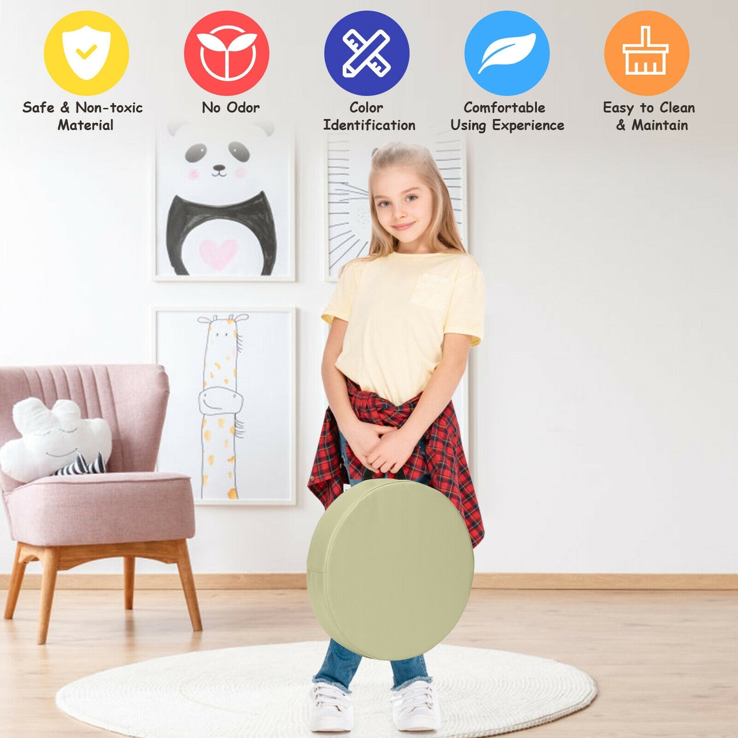 Round Toddler Floor Cushions 15 Inch - Set of 6