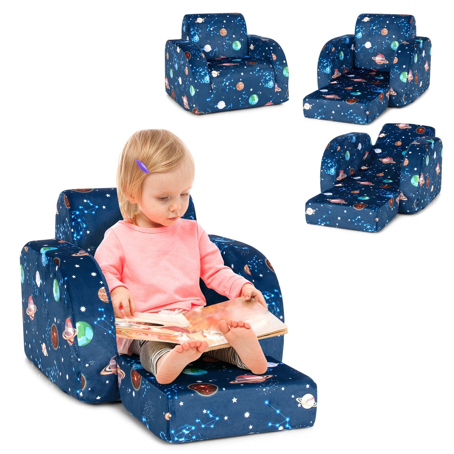 Kids Convertible Sofa Bed 3-in-1 Flip-Out Chair Lounger